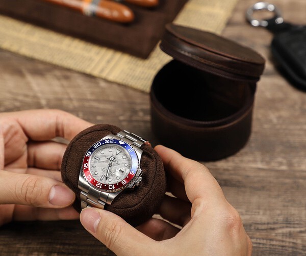 Hộp tròn cổ điển -  Da xịn Crazy Horse cao cấp