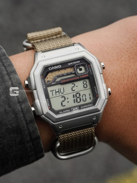 CASIO WS-1600H-1A ( Lắp thêm vỏ thép - Dây vải Military )