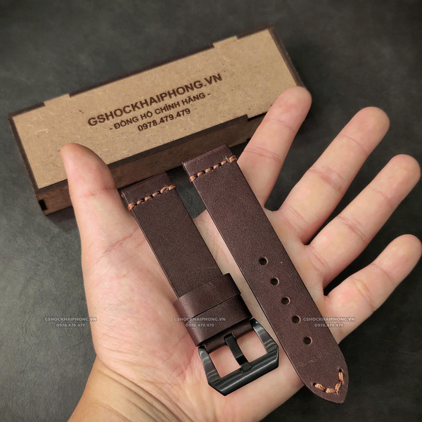 Dây da Bò - Màu Nâu - Size 20/22/24mm ( Khóa Bạc + Khóa Đen )