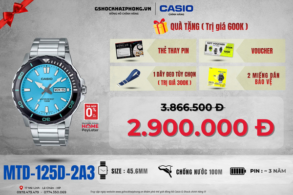 CASIO MTD-125D-2A3 - QUÀ TẶNG TRỊ GIÁ 600K 