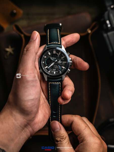 CASIO EDIFICE ECB-30DB - 1A ( Lên Dây Da Bò Sáp Dầu )