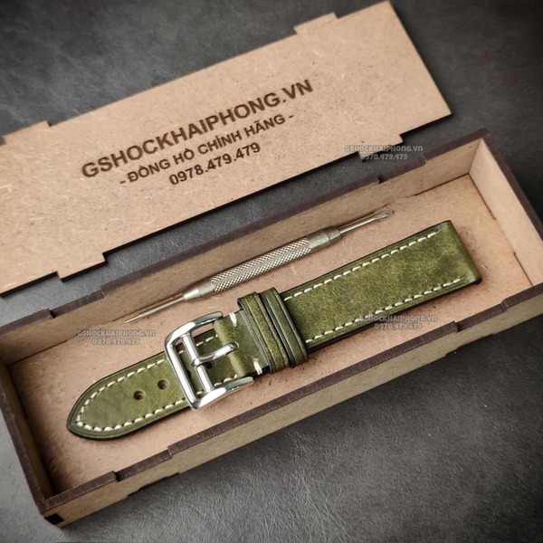 Da Ý nhập khẩu PUEPLO màu Retro - SIZE 20MM/ 22MM-Màu xanh rêu