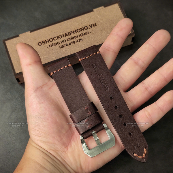 Dây da Bò - Màu Nâu - Size 20/22/24mm ( Khóa Bạc + Khóa Đen )