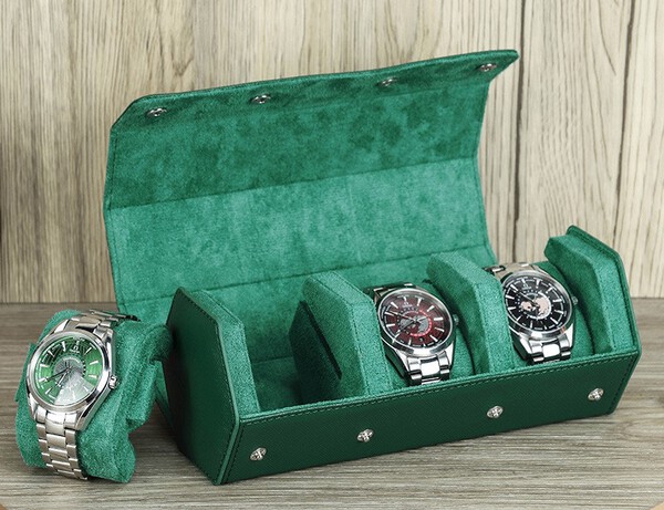 Hộp đựng đồng hồ  lục giác da bò màu lục bảo