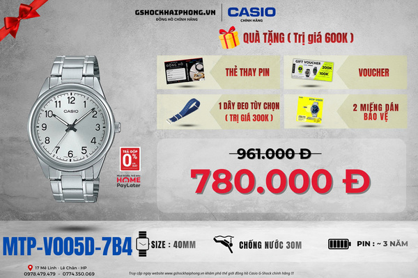 CASIO MTP-V005D-7B4 - QUÀ TẶNG TRỊ GIÁ 600k