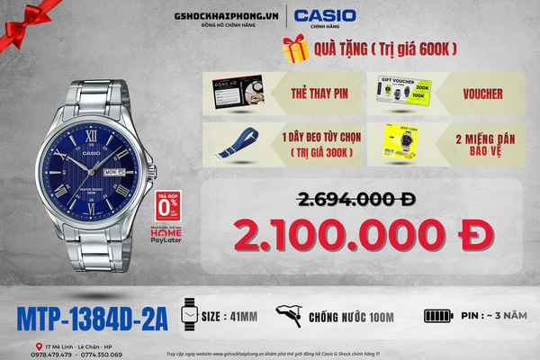 CASIO MTP-1384D-2A - QUÀ TẶNG TRỊ GIÁ 600K