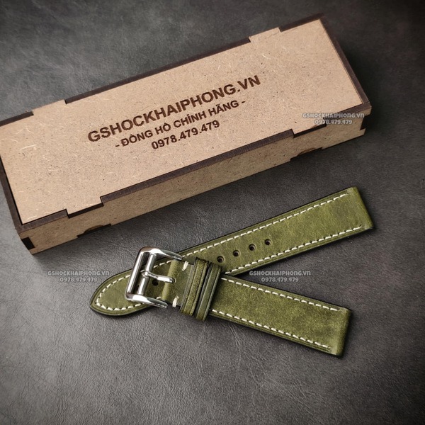 Da Ý nhập khẩu PUEPLO màu Retro - SIZE 20MM/ 22MM-Màu xanh rêu