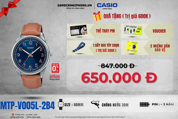 CASIO MTP-V005L-2B4 - QUÀ TẶNG TRỊ GIÁ 600k