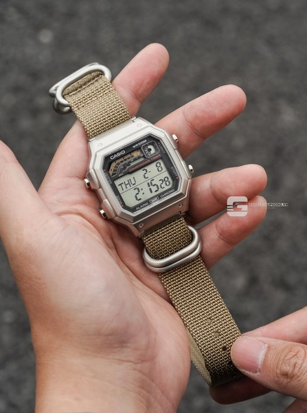 CASIO WS-1600H-1A ( Lắp thêm vỏ thép - Dây vải Military )