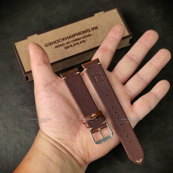 Dây da bò sáp dầu retro - Màu Nâu - Size 20/22/24mm