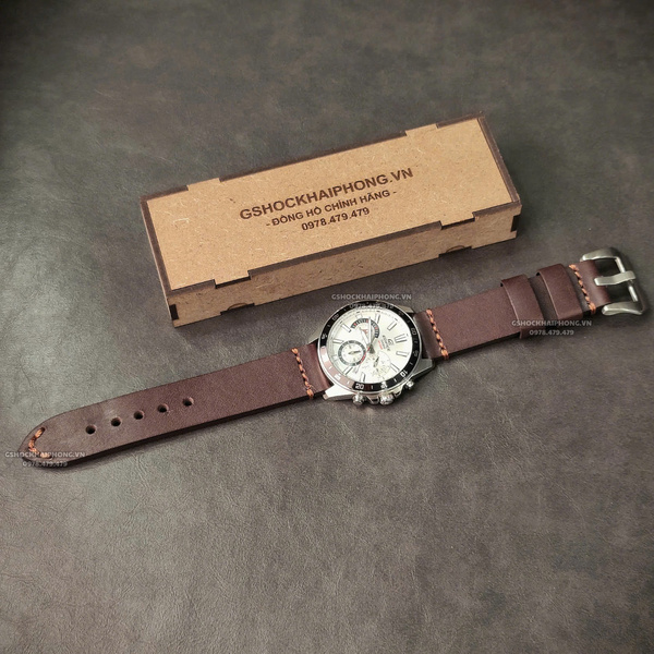 Dây da Bò - Màu Nâu - Size 20/22/24mm ( Khóa Bạc + Khóa Đen )