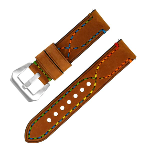 Dây da bò Crazy Horse phối chỉ màu Độc 02 - size 18mm/ 20mm/ 22mm/ 24mm/ 26mm