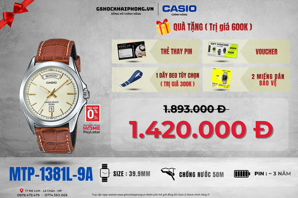 CASIO MTP-1381L-9A - QUÀ TẶNG TRỊ GIÁ 600K 