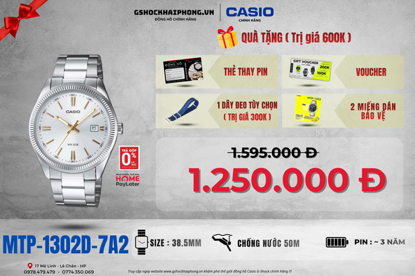 CASIO MTP-1302D-7A2 - QUÀ TẶNG TRỊ GIÁ 600K