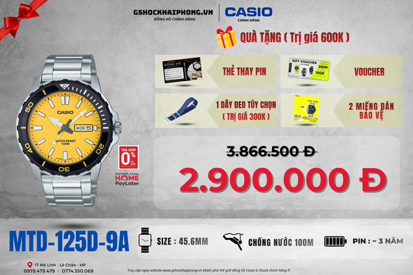 CASIO MTD-125D-9A - QUÀ TẶNG TRỊ GIÁ 600K 