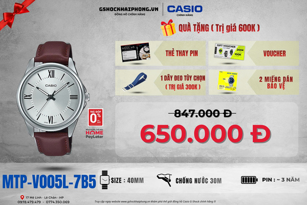 CASIO MTP-V005L-7B5 - QUÀ TẶNG TRỊ GIÁ 600k