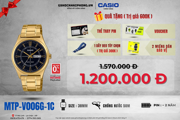 CASIO MTP-V006G-1C QUÀ TẶNG TRỊ GIÁ 600K 