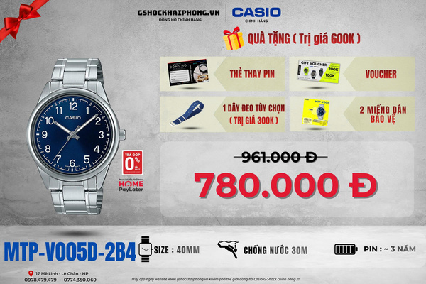 CASIO MTP-V005D-2B4 - QUÀ TẶNG TRỊ GIÁ 600k