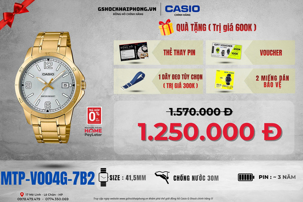CASIO MTP-V004G-7B2 - QUÀ TẶNG TRỊ GIÁ 600K
