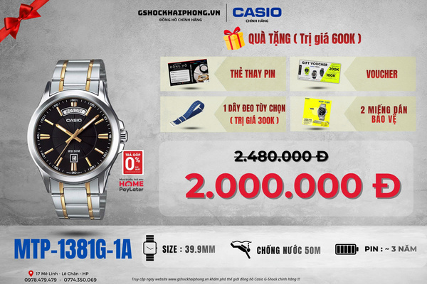 CASIO MTP-1381G-1A - QUÀ TẶNG TRỊ GIÁ 600K 