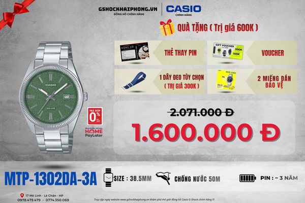 CASIO MTP-1302DA-3A  - QUÀ TẶNG TRỊ GIÁ 600K