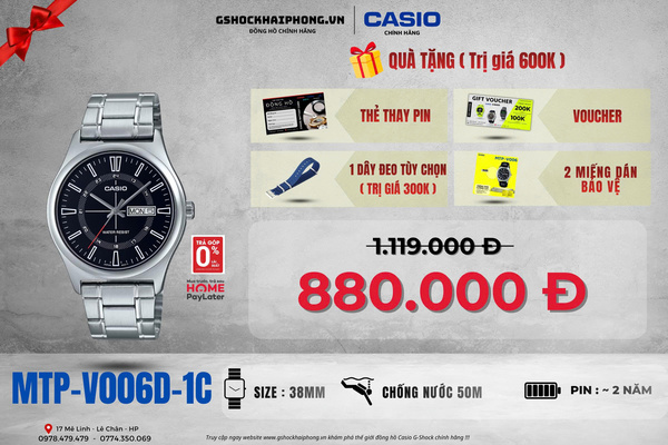 CASIO MTP-V006D-1C- QUÀ TẶNG TRỊ GIÁ 600K 