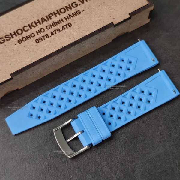 Dây cao su Flo cao cấp - Có vân và lỗ thoáng khí - size 20mm/ 22mm-Màu Xanh Blue