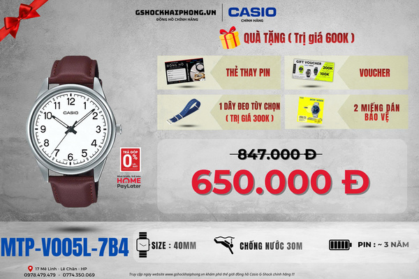 CASIO MTP-V005L-7B4 - QUÀ TẶNG TRỊ GIÁ 600k