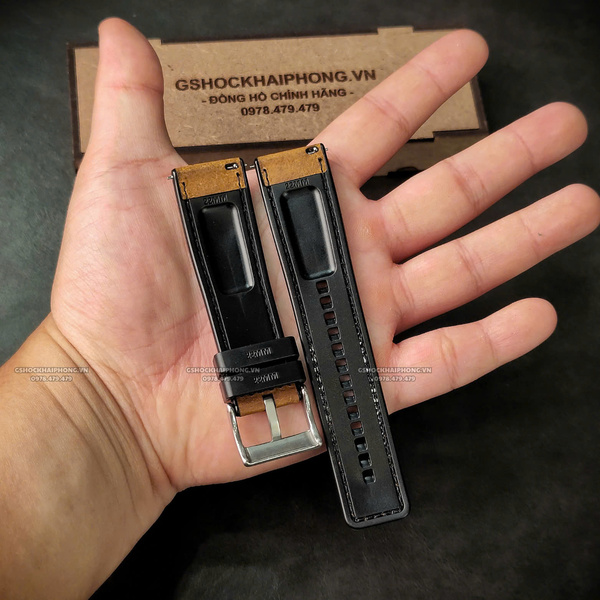 Dây da bọc cao su - Size 20/22/24mm - Màu Nâu Vàng