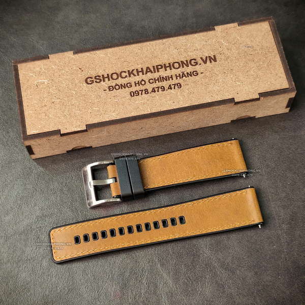 Dây da bọc cao su - Size 20/22/24mm - Màu Nâu Vàng