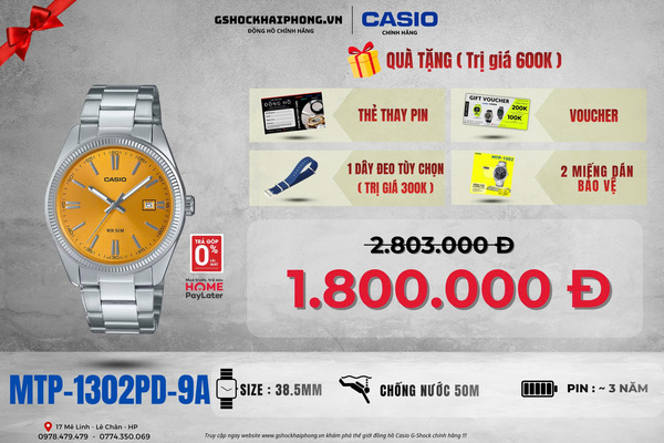CASIO MTP-1302PD-9A - QUÀ TẶNG TRỊ GIÁ 600K 