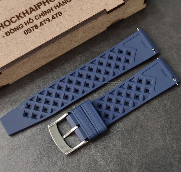 Dây cao su Flo cao cấp - Có vân và lỗ thoáng khí - size 20mm/ 22mm-Màu Xanh Navy
