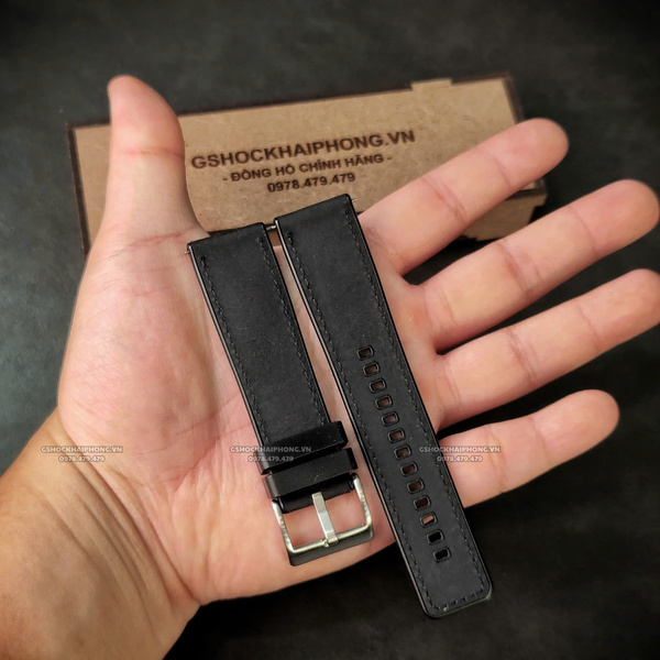 Dây da bọc cao su - Size 20/22/24mm - Màu Đen