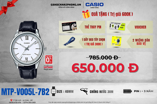 CASIO MTP-V005L-7B2 - QUÀ TẶNG TRỊ GIÁ 600k