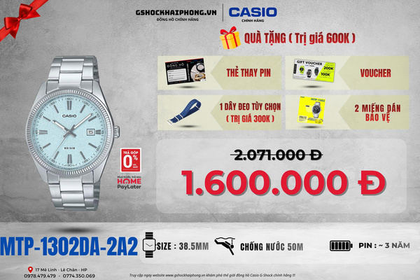 CASIO MTP-1302DA-2A2  - QUÀ TẶNG TRỊ GIÁ 600K 