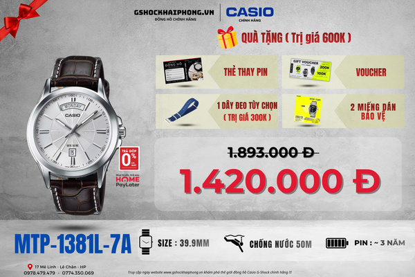 CASIO MTP-1381L-7A - QUÀ TẶNG TRỊ GIÁ 600K 