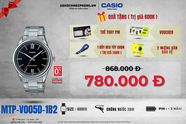 CASIO MTP-V005D-1B2 - QUÀ TẶNG TRỊ GIÁ 600k