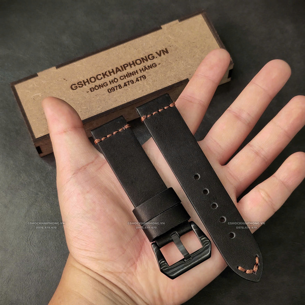 Dây da Bò - Màu Đen - Size 20/22/24mm ( Khóa Bạc + Khóa Đen )