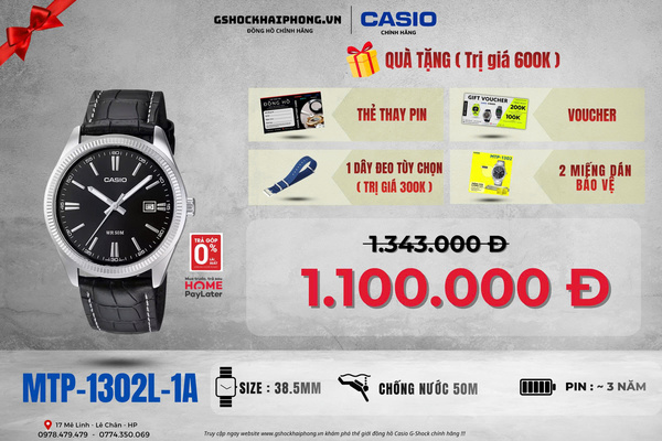 CASIO MTP-1302L-1A  - QUÀ TẶNG TRỊ GIÁ 600K 
