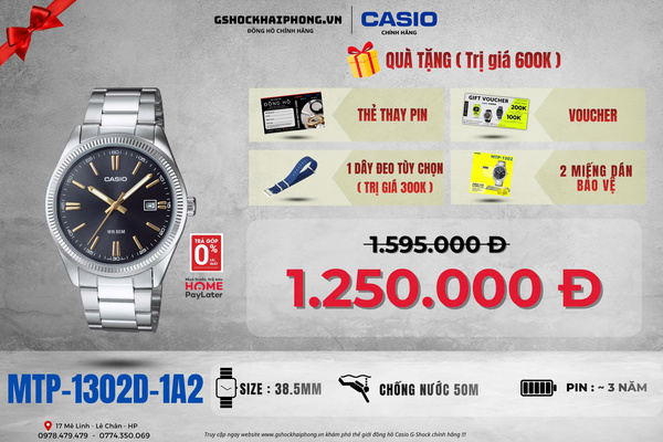 CASIO MTP-1302D-1A2 - QUÀ TẶNG TRỊ GIÁ 600K 