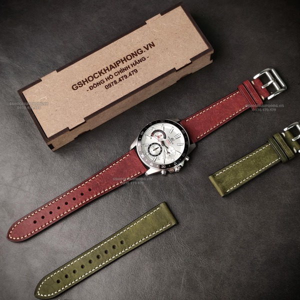 Da Ý nhập khẩu PUEPLO màu Retro - SIZE 20MM/ 22MM-Màu xanh rêu