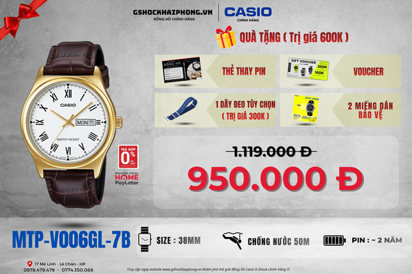 CASIO MTP-V006GL-7B - QUÀ TẶNG TRỊ GIÁ 600K 