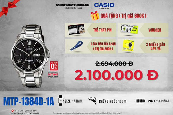CASIO MTP-1384D-1A - QUÀ TẶNG TRỊ GIÁ 600K