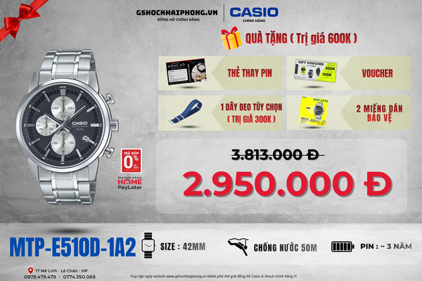 CASIO MTP-E510D-1A2  - QUÀ TẶNG TRỊ GIÁ 600K