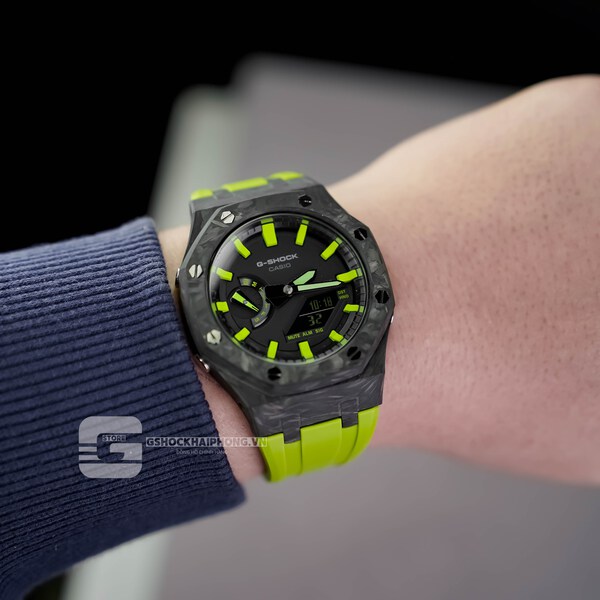 G-SHOCK GA-2100AP - HYPER GREEN KERMIT X CARBON FIBER CASE 