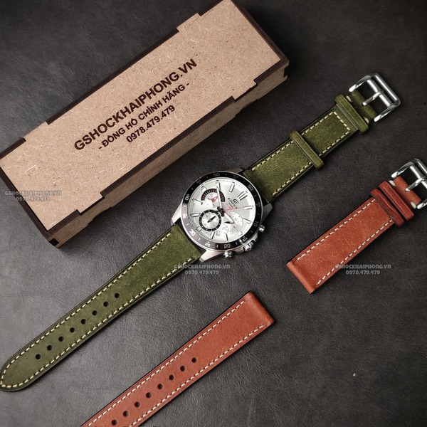 Da Ý nhập khẩu PUEPLO màu Retro - SIZE 20MM/ 22MM-Màu xanh rêu