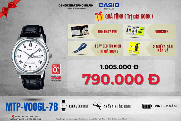 CASIO MTP-V006L-7B - QUÀ TẶNG TRỊ GIÁ 600K 