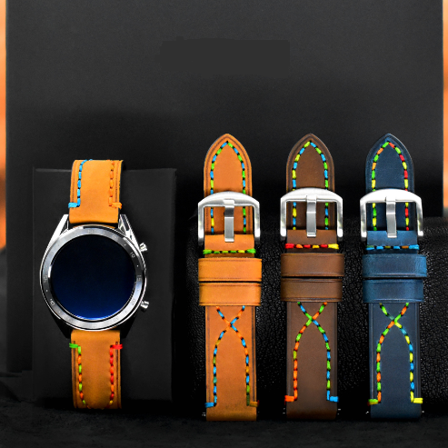 Dây da bò Crazy Horse phối chỉ màu Độc 02 - size 18mm/ 20mm/ 22mm/ 24mm/ 26mm