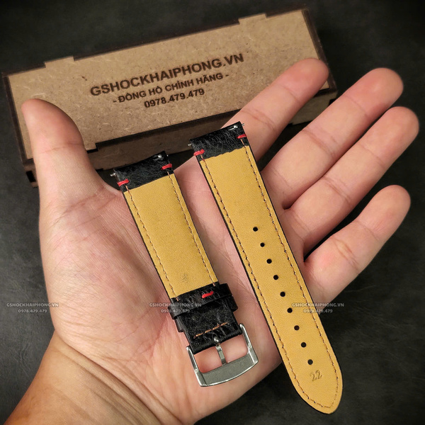 Dây da Bò Gân - Màu Đen Đỏ - Size 20/22mm