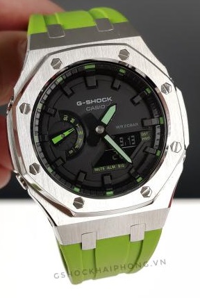 G-SHOCK GA-2100AP - Thép bạc dây cao su xanh 